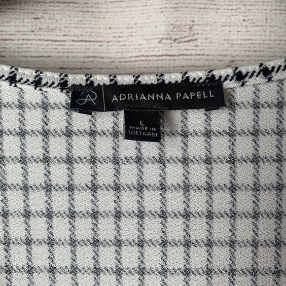 Adrianna Papell Black and White Check Blouse Puff Sleeves V Neckline Size Large - Picture 9 of 11